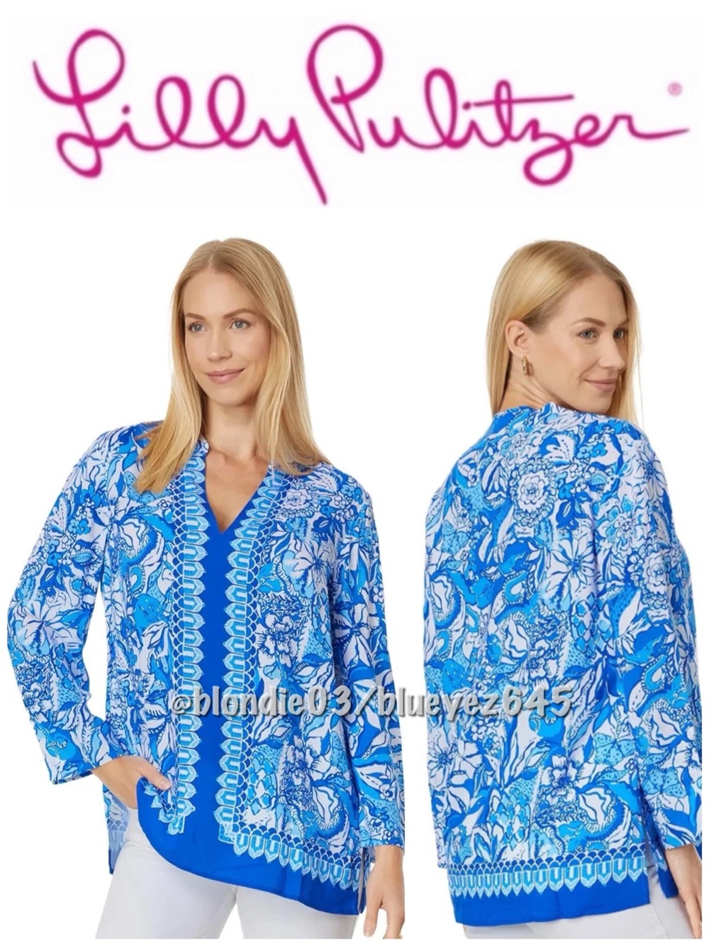 Lilly Pulitzer Luna Bay tunic in Blue Tang flocking fabulous L